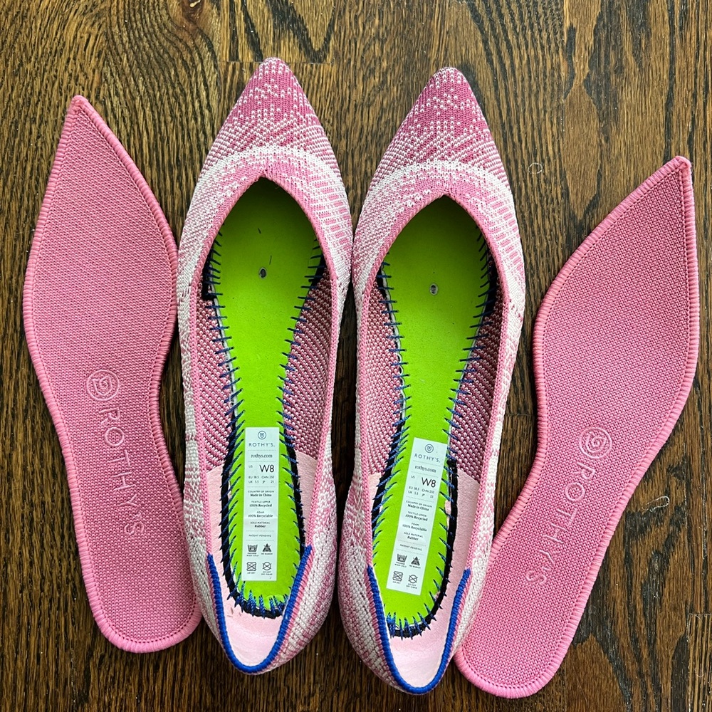 EUC size 8 Rothy’s Breast Cancer Awareness Pink Plaid points